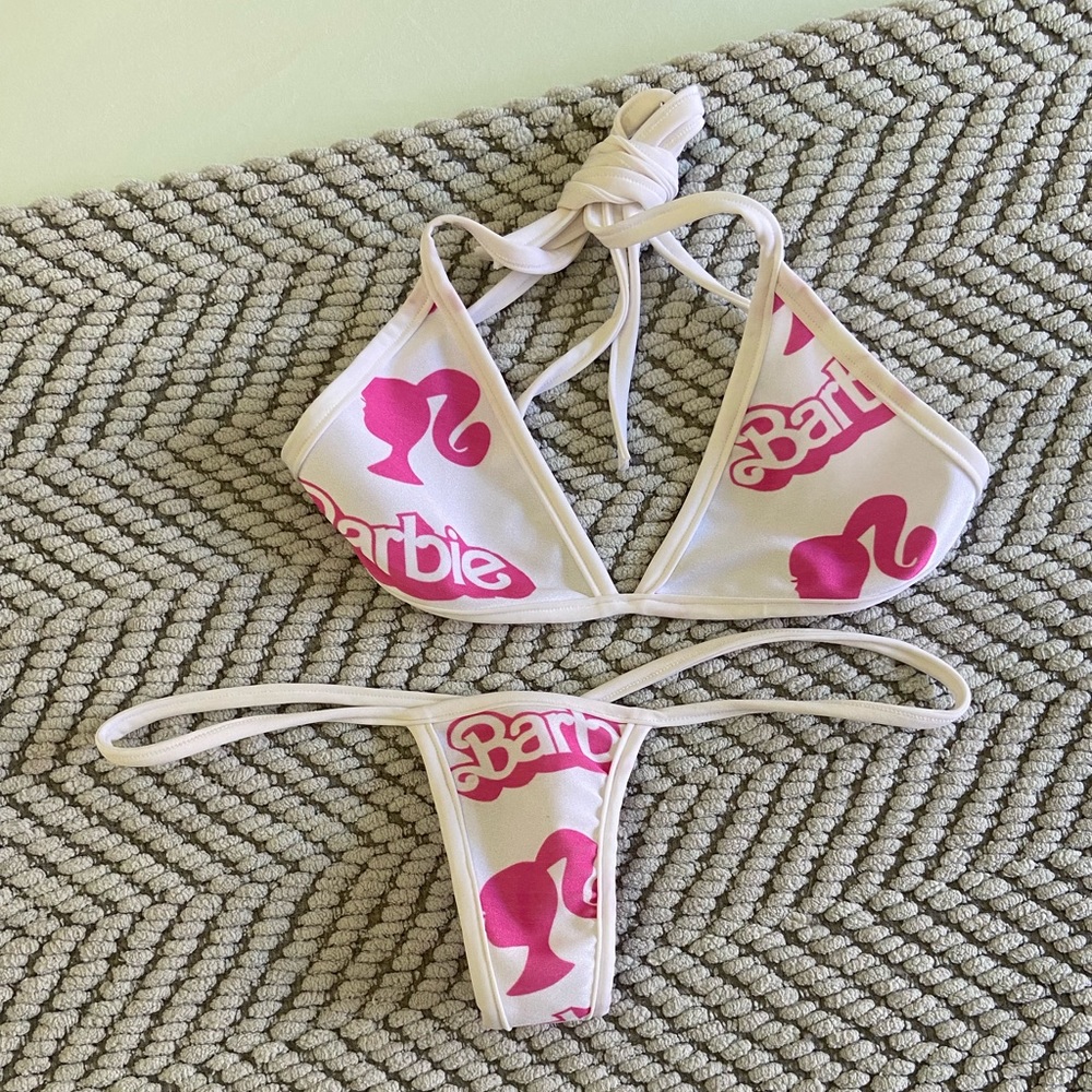 NWOT white and pink one size Barbie thong bikini